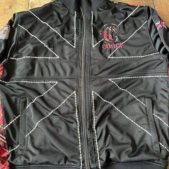 Coogi Mens Union Jack Black Zip Jacket Red Plaid Accents & Embroidery Size XXL - Picture 6 of 9